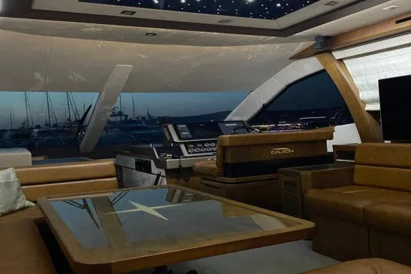  Yacht Photos Pics Luxurious interior of 2014 Galeon 550 Fly yacht with elegant seating and modern design.