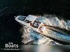  Yacht Photos Pics Aerial view of 2023 Beneteau Flyer 9 SUNdeck on water.