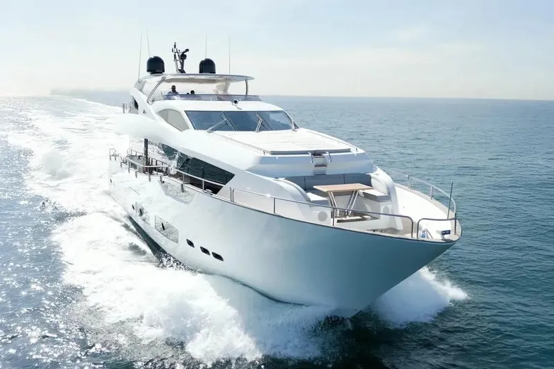  Yacht Photos Pics Luxurious 2018 Sunseeker 95 yacht cruising on open sea.
