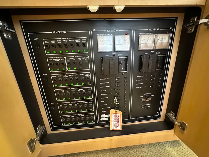 Dawn Yacht Photos Pics Electrical control panel of a 1995 Carver 440 Aft Cabin Motor Yacht.