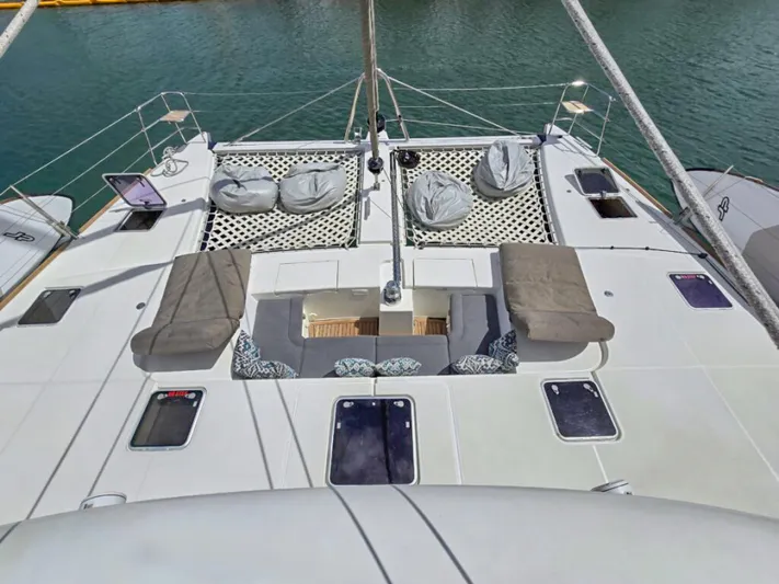 Cool Runnings IV Yacht Photos Pics Lagoon 560 S2 yacht deck with seating and bean bags, 2015 model.