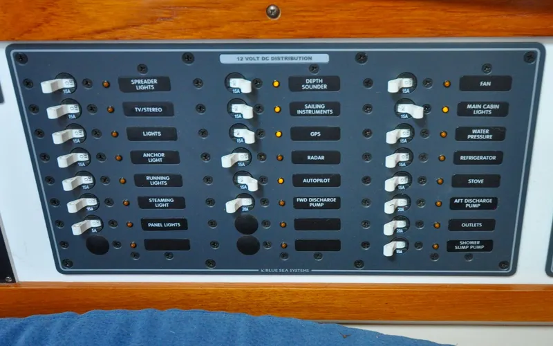 Kanga Yacht Photos Pics Catalin 42 MKI - Kanga - Salon - Navigation Station - 12 Volt Electrical Distribution Panel