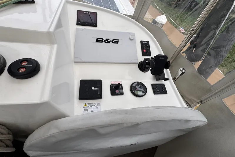  Yacht Photos Pics Helm of 2023 NEEL 43 trimaran with navigation instruments and controls.