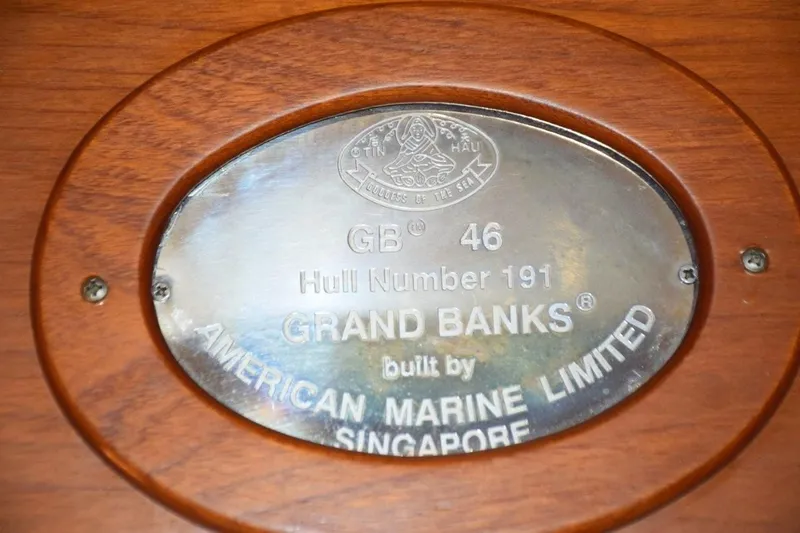 Jamie Lyn Yacht Photos Pics Plaque of 1997 Grand Banks Classic, hull number 191, by American Marine Limited, Singapore.