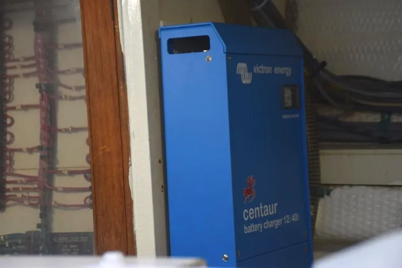 Jamie Lyn Yacht Photos Pics Blue Victron Energy Centaur battery charger on a 1997 Grand Banks Classic boat.