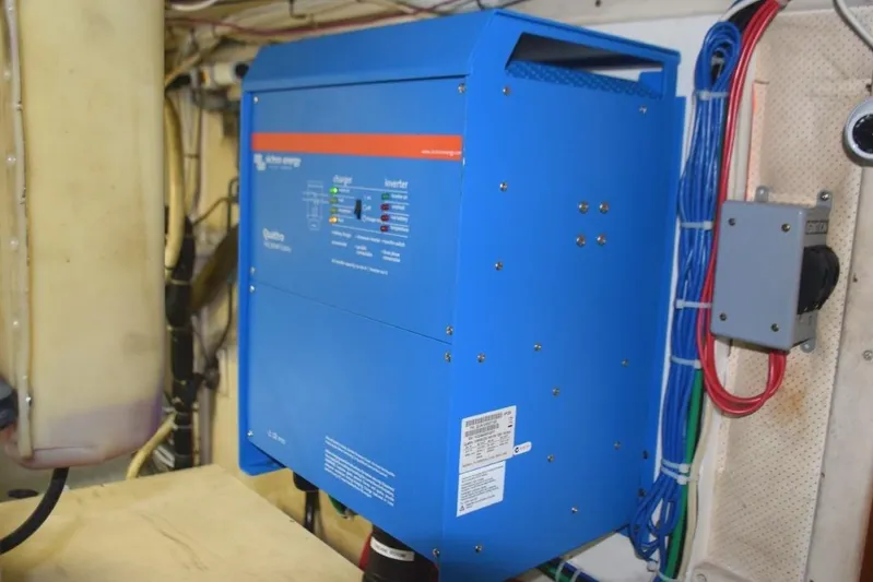 Jamie Lyn Yacht Photos Pics Blue electrical inverter installed on a 1997 Grand Banks Classic boat.