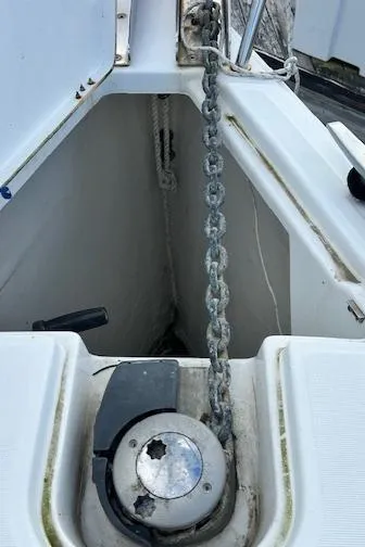 Patience Yacht Photos Pics Anchor chain and windlass on 2012 Jeanneau Sun Odyssey 379 sailboat.