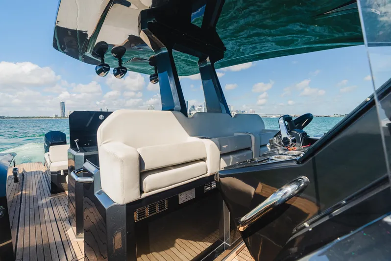 Heavy D Yacht Photos Pics 2023 Pirelli Tecnorib 50 luxury yacht interior with modern seating and sleek design.