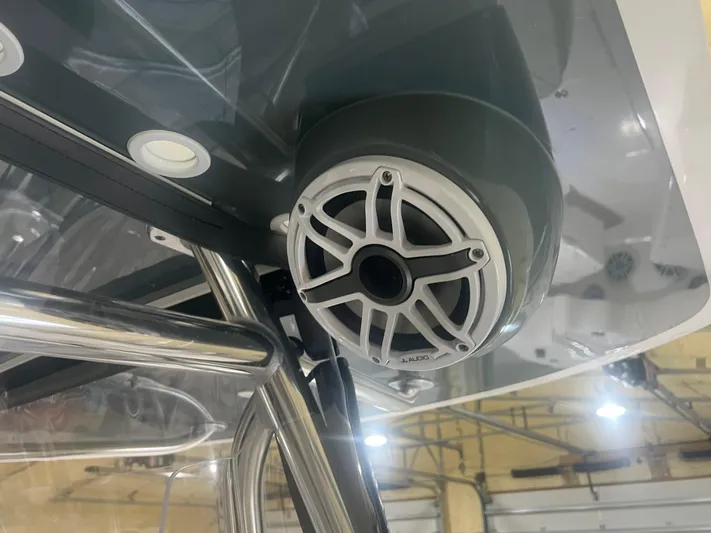  Yacht Photos Pics Speaker system on a 2022 Contender 39 ST boat, featuring sleek design and modern technology.