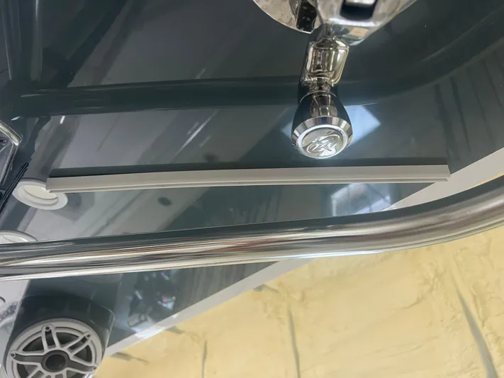  Yacht Photos Pics Close-up of a 2022 Contender 39 ST boat's sleek metallic hardware and fittings.