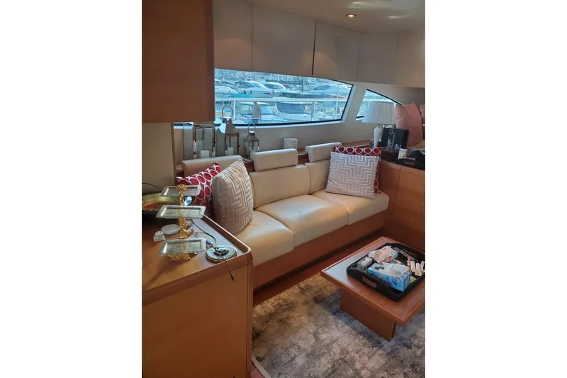  Yacht Photos Pics Luxurious interior of 2009 Aicon 64 yacht with elegant seating and decor.