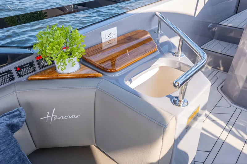  Yacht Photos Pics Luxurious Hanover 347 boat interior with sleek design and modern amenities, 2026 model.