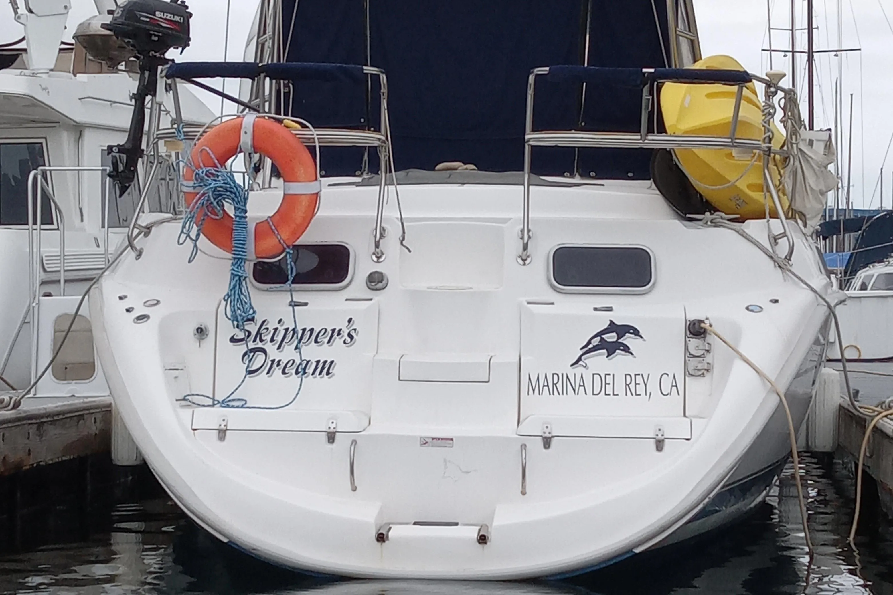 Hunter Passage 420 sailboat docked at Marina del Rey, California, named "Skipper's Dream."