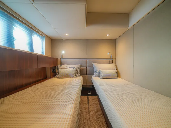 Yolo Yacht Photos Pics Luxurious twin cabin interior of 2014 Fairline 50 yacht with modern design.