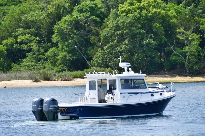  Yacht Photos Pics 2021 Steiger Craft 31 Chesapeake boat cruising on a scenic lake.
