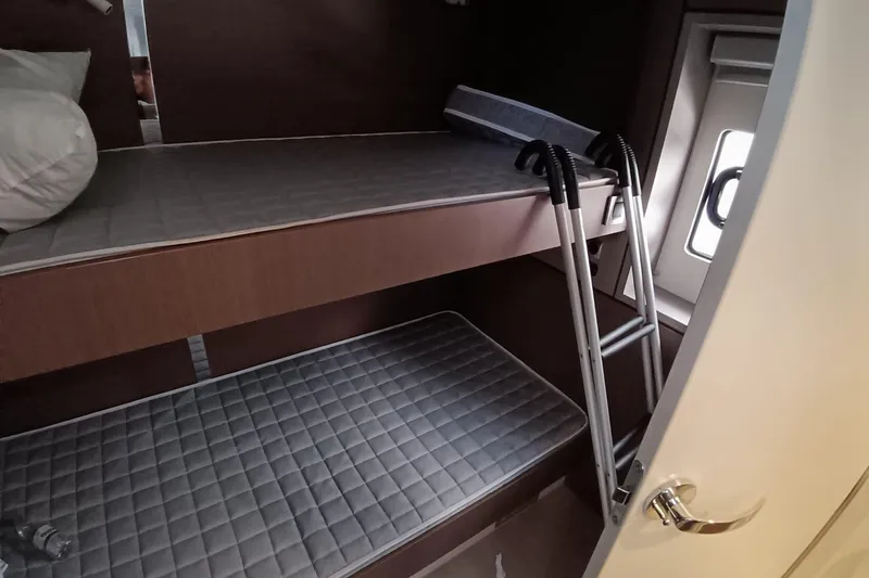  Yacht Photos Pics Bunk beds in 2021 Bali Catamarans 4.8 cabin with ladder and window.