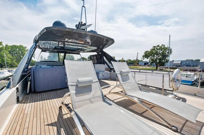 She Said Yes! Again Yacht Photos Pics 2018 Ferretti Yachts 780 deck with sun loungers and modern design.