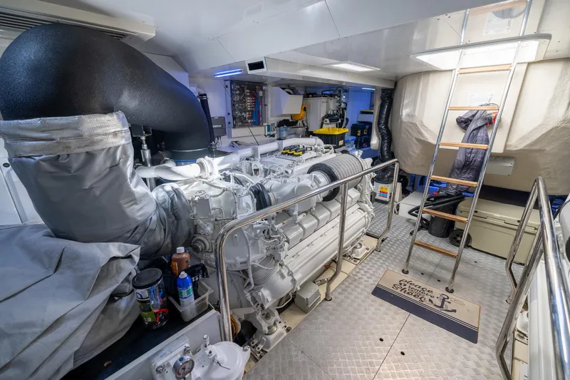 Life: For Sale Yacht Photos Pics Engine room of 2021 Ferretti Yachts 920, featuring advanced machinery and equipment.