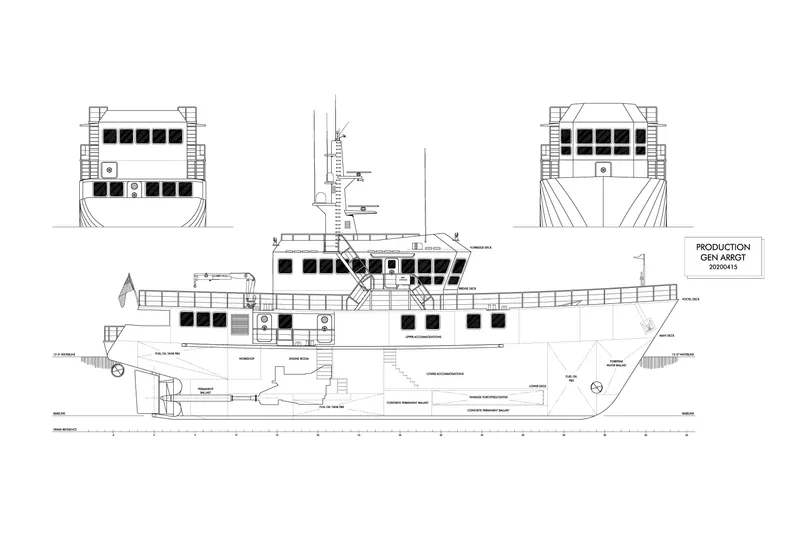 Anne S Pierce Yacht Photos Pics Blueprint of a 2021 Custom Glovertown Shipyard vessel, showcasing detailed design and structure.