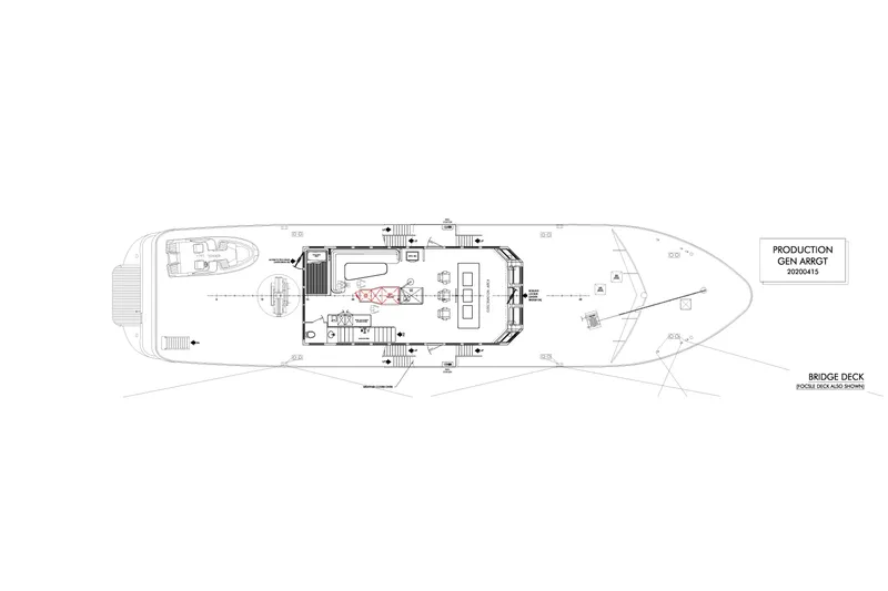 Anne S Pierce Yacht Photos Pics Blueprint of a 2021 Custom Glovertown Shipyard vessel, showing bridge deck layout.