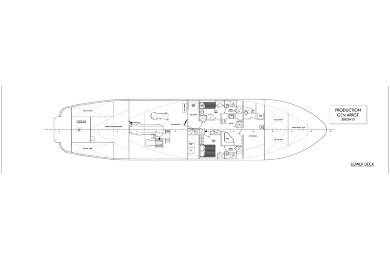 Anne S Pierce Yacht Photos Pics Lower deck blueprint of 2021 Custom Glovertown Shipyard vessel, detailed layout and design.