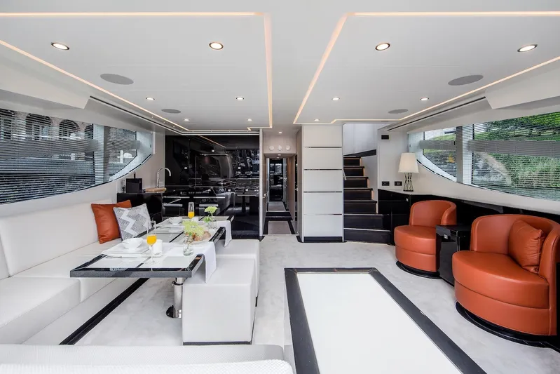  Yacht Photos Pics Luxurious interior of 2026 Van der Valk Beach Club 600 yacht with modern furnishings.