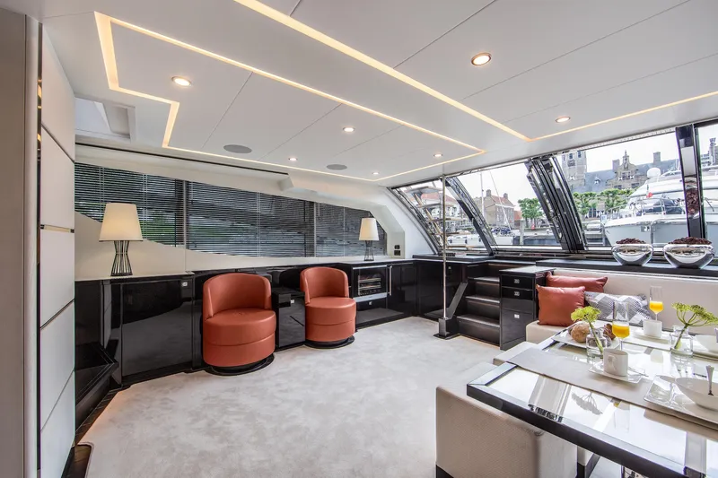  Yacht Photos Pics Luxurious interior of the 2026 Van der Valk Beach Club 600 yacht with modern furnishings.