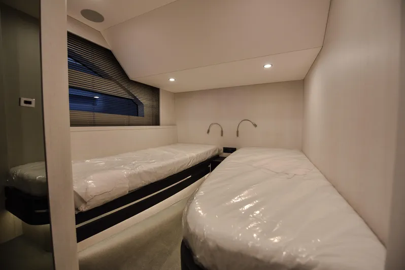  Yacht Photos Pics Modern twin cabin interior of 2026 Van der Valk Beach Club 600 yacht.