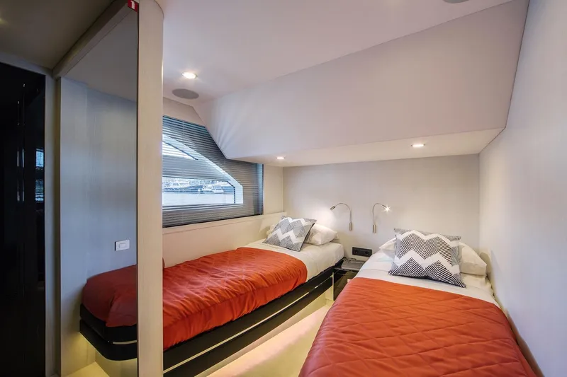  Yacht Photos Pics Twin bedroom in 2026 Van der Valk Beach Club 600 yacht with modern decor.