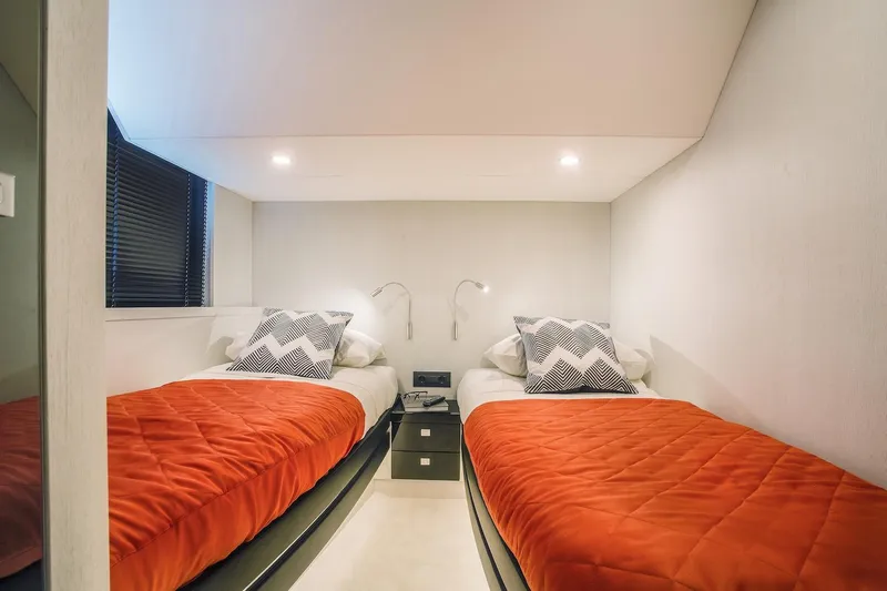  Yacht Photos Pics Twin bedroom in 2026 Van der Valk Beach Club 600 yacht with modern decor.