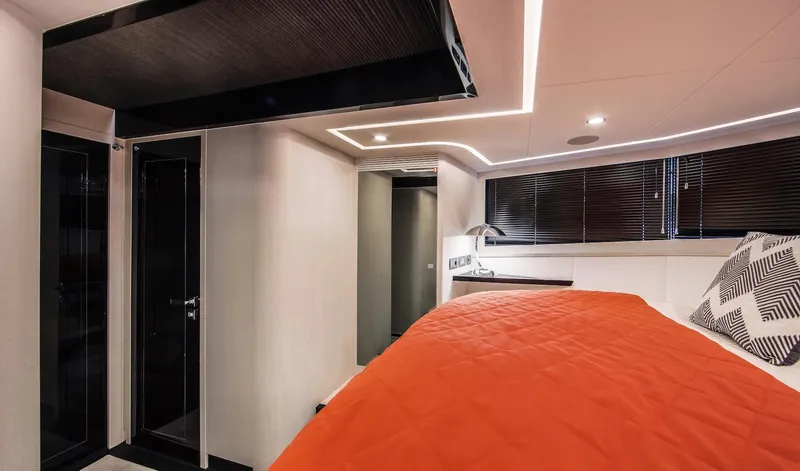  Yacht Photos Pics Luxurious bedroom interior of 2026 Van der Valk Beach Club 600 yacht.