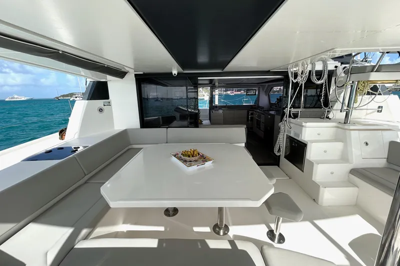  Yacht Photos Pics Luxurious 2020 Leopard 50 yacht interior with spacious seating and ocean view.