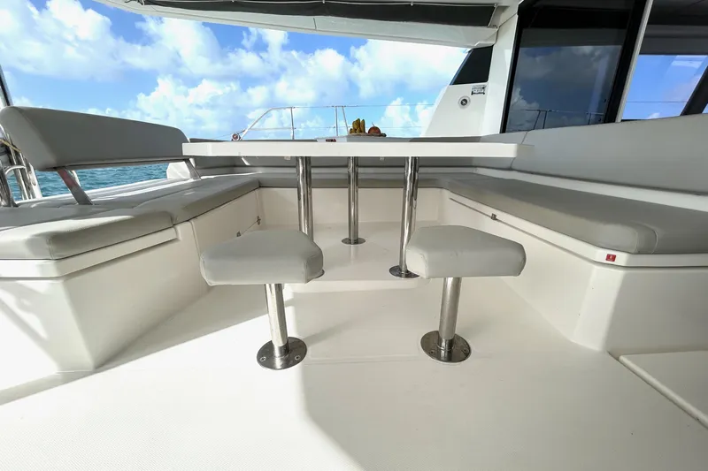  Yacht Photos Pics Luxurious seating area on a 2020 Leopard 50 yacht with ocean view.