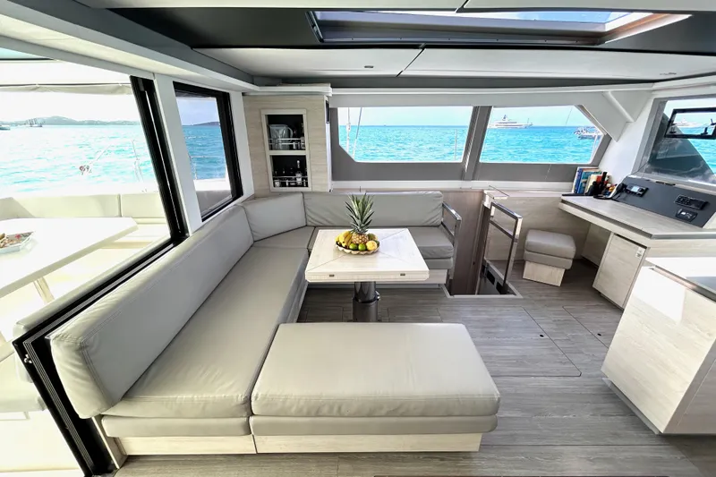  Yacht Photos Pics Luxurious interior of 2020 Leopard 50 yacht with ocean view and modern furnishings.