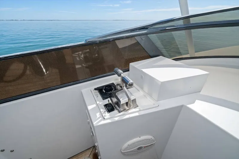 Think B.i.g Yacht Photos Pics Control panel of 1995 Westport 106 Raised Pilothouse yacht with ocean view.