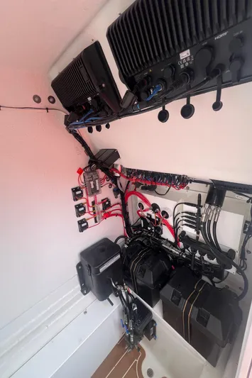  Yacht Photos Pics 2025 Pair Customs 28 Center Console boat's electrical system with wiring and components.