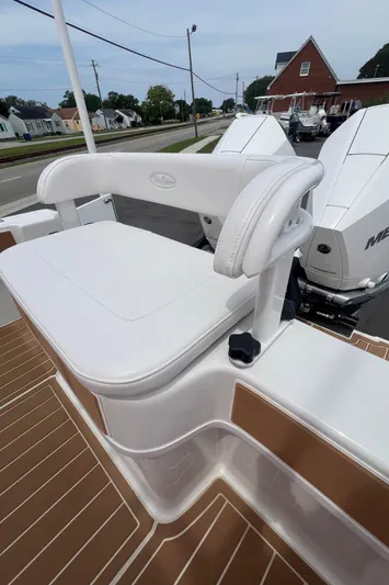  Yacht Photos Pics 2025 Pair Customs 28 Center Console boat with white seating and dual engines.