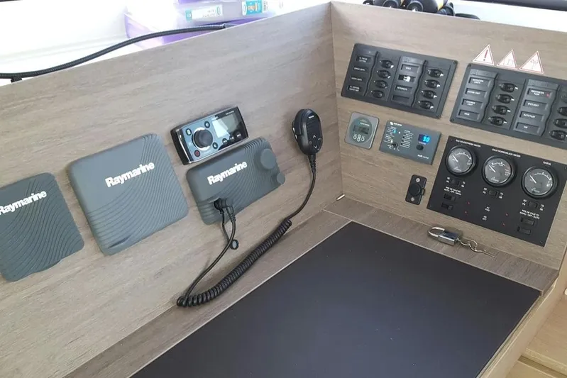  Yacht Photos Pics Control panel of a 2016 Bali 4.5 yacht with Raymarine equipment.