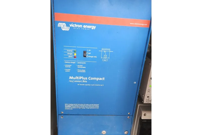  Yacht Photos Pics Blue Victron Energy MultiPlus Compact inverter charger, model 12/2000/80, in a Bali 4.5, 2016.