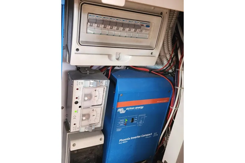  Yacht Photos Pics Electrical panel with Victron Energy Phoenix Inverter, Bali 4.5 model, 2016.
