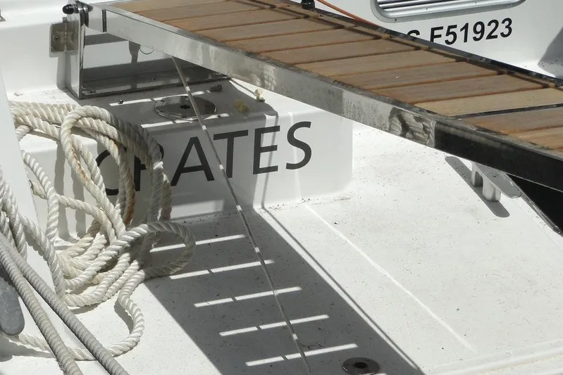  Yacht Photos Pics Bali 4.5 catamaran deck with ropes and gangway, 2016 model.