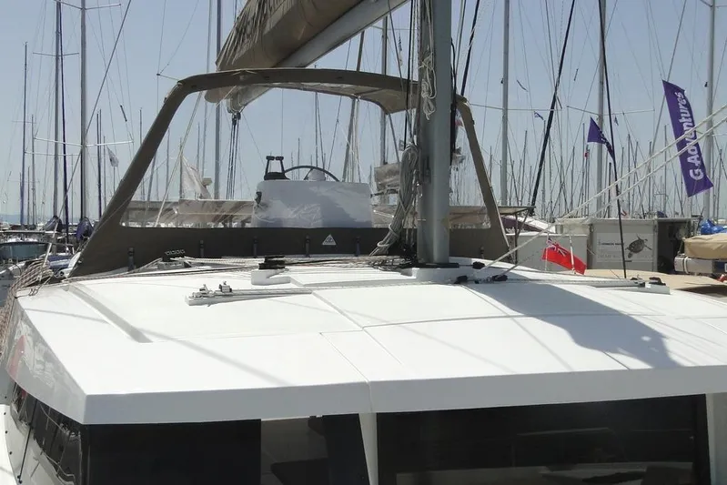  Yacht Photos Pics 2016 Bali 4.5 catamaran docked at marina with sails and rigging visible.