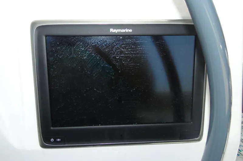  Yacht Photos Pics Raymarine display on 2016 Bali 4.5 yacht, partially obscured by moisture.