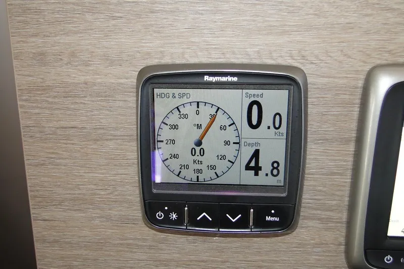  Yacht Photos Pics Raymarine marine display showing speed and depth on a Bali 4.5, 2016 model.