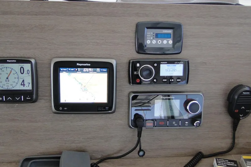  Yacht Photos Pics Control panel of a 2016 Bali 4.5 yacht with navigation and communication systems.