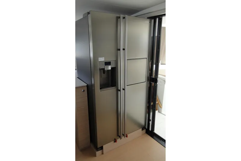  Yacht Photos Pics Stainless steel refrigerator in modern kitchen, Bali 4.5 model, 2016.