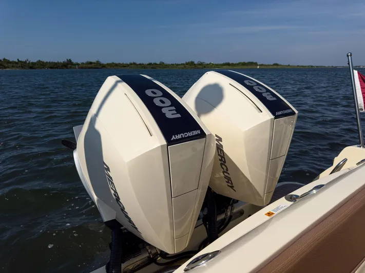 Rest Assured Yacht Photos Pics Twin Mercury 300 outboard engines on a 2019 Chris-Craft 30 Catalina boat.