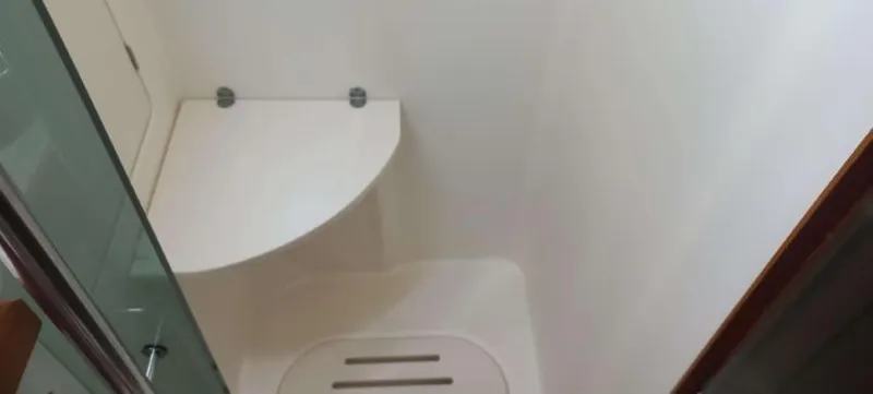 Happy Destiny Yacht Photos Pics Shower area in 2004 Jeanneau Sun Odyssey 43 DS sailboat.