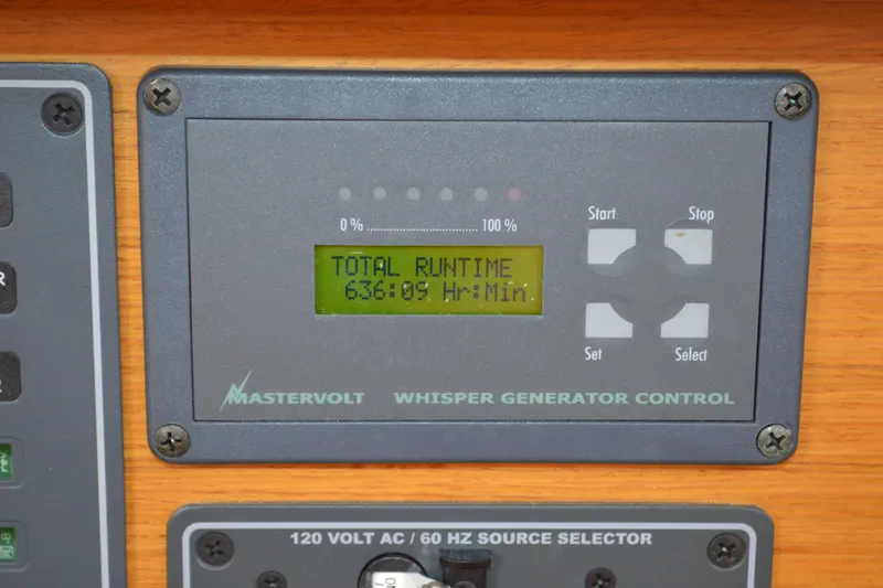 Down Time Yacht Photos Pics Mastervolt Whisper Generator Control on 2008 Jeanneau Sun Odyssey 45 DS, showing 636 hours runtime.