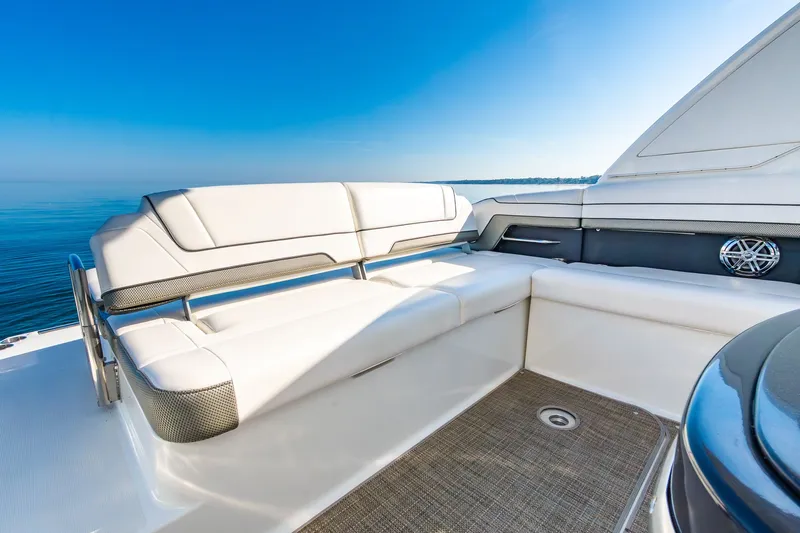 Good Morning Sunshine Yacht Photos Pics 2019 Formula 330 Crossover Bowrider interior with luxurious seating and ocean view.
